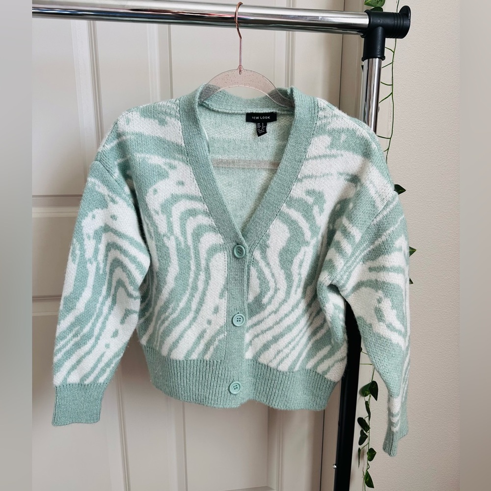 Mint Green Zebra Pattern Sweater New look